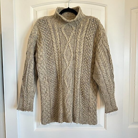 Express Tricot Sweaters - VINTAGE Express Tricot Hand Knitted Nubby Beige Mock Neck Sweater Women M